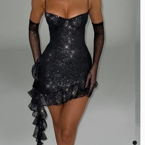 Babyboo Dixie Mini Dress in Sparkly Black - Picture 1 of 3